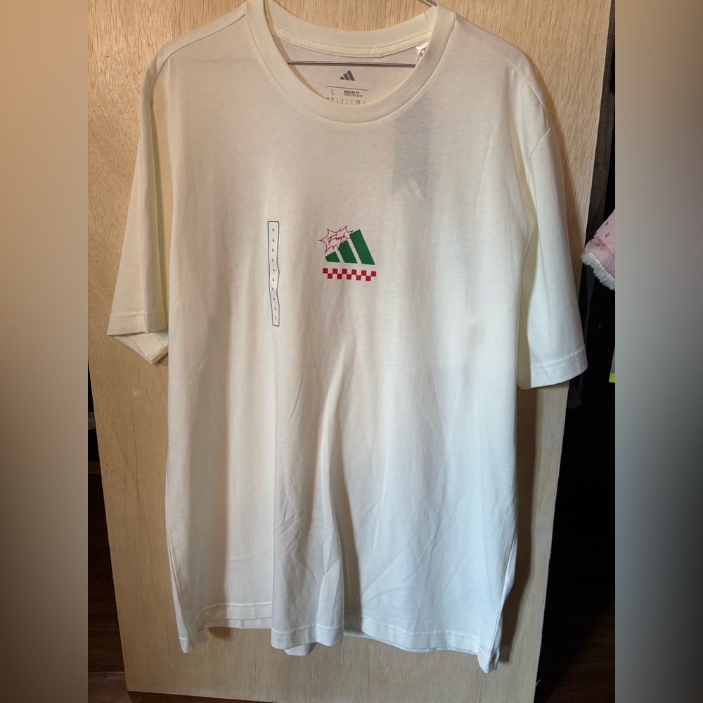 adidas White Tee with Green and Red Graphic